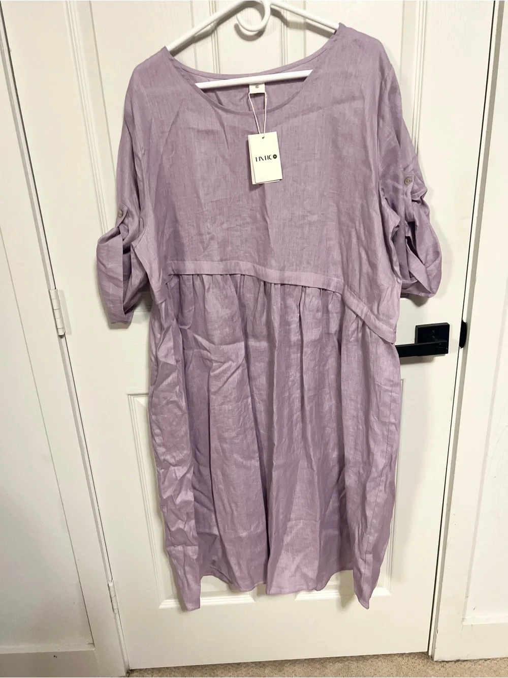 NWT  Lintico 100% Linen Midi Dress XXL Lavender Asymmetrical relaxed
